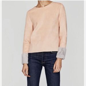 Women Zara Faux Suede Fur Trim Cuffs Sweater in Pale Pink Size Medium